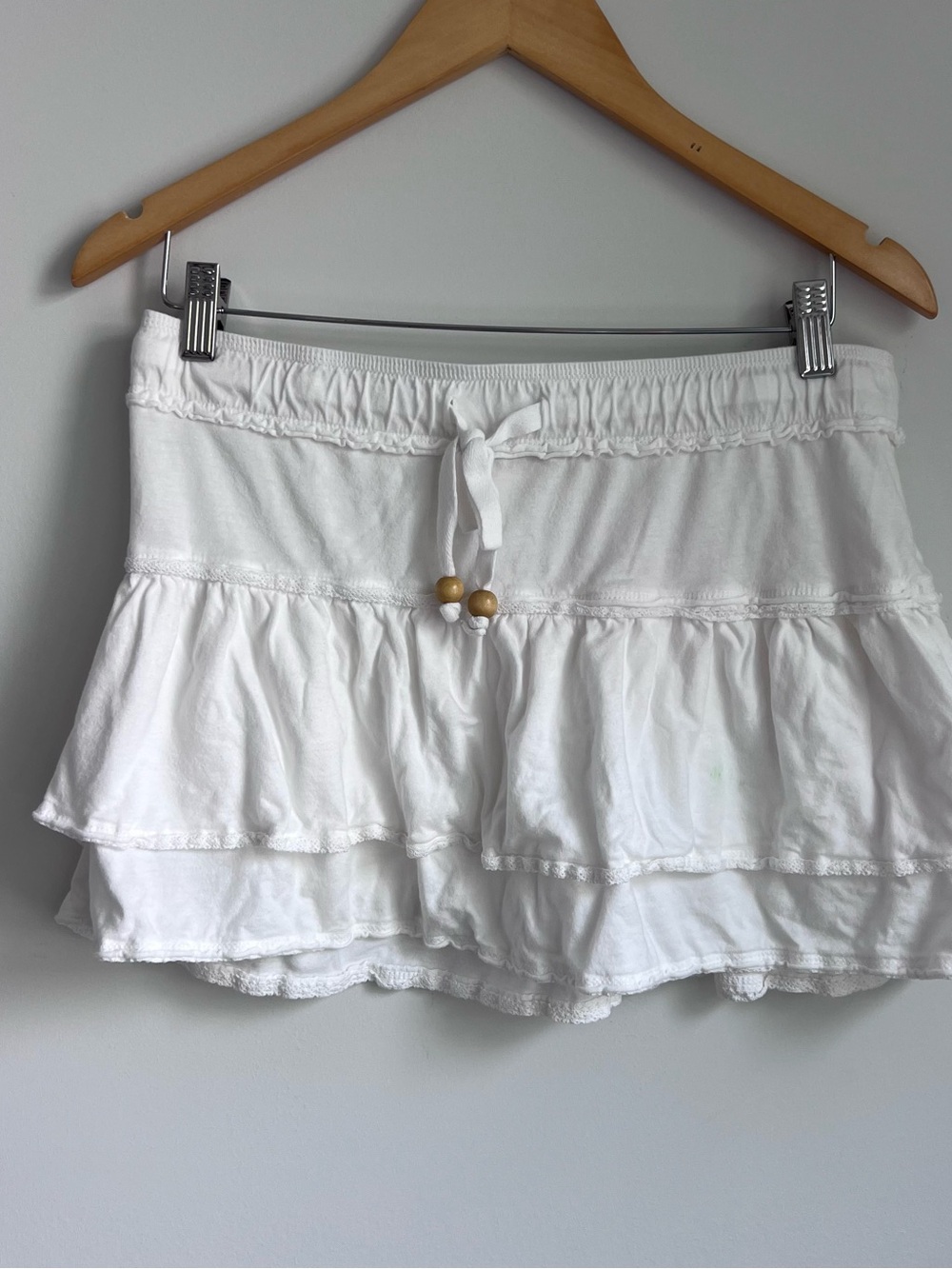 White Tiered Ruffle Mini Skirt with Drawstring